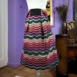 See by Chloé jewel toned metallic scalloped striped print Midi Skirt 🛸 Size 4